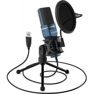 TTSTAR USB Microphone,  Computer Cardioid Condenser PC Gaming Mic with Tripod Stand & Pop Filter for Streaming, Podcasting, Vocal Recording, Compatible with Laptop Desktop Windows Computer