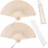 FORSUN 4 Pieces Handheld Fans, Silk Folding Fans with Bamboo Frames for Dancing Cosplay Wedding Party Props Decoration, White Blue