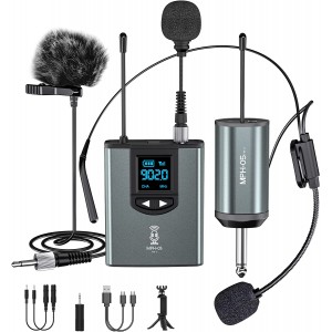 TTSTAR Wireless Lavalier/Headset Microphone System Dual Bodypack Transmitters&Receiver Wireless Mic Set Rechargeable for iPhone, PA Speaker, DSLR Camera, YouTube, Video Recording, Teaching, Church, Interview