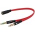 Terasako 3.5mm Female to 2 Male Gold Plated Headphone Mic Audio Y Splitter Flat Cable(Red)