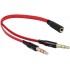 Terasako 3.5mm Female to 2 Male Gold Plated Headphone Mic Audio Y Splitter Flat Cable(Red)